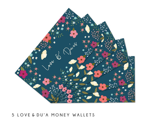 Multipack of 5 'Love & Duas' Money Wallets Gift Cards-Floral