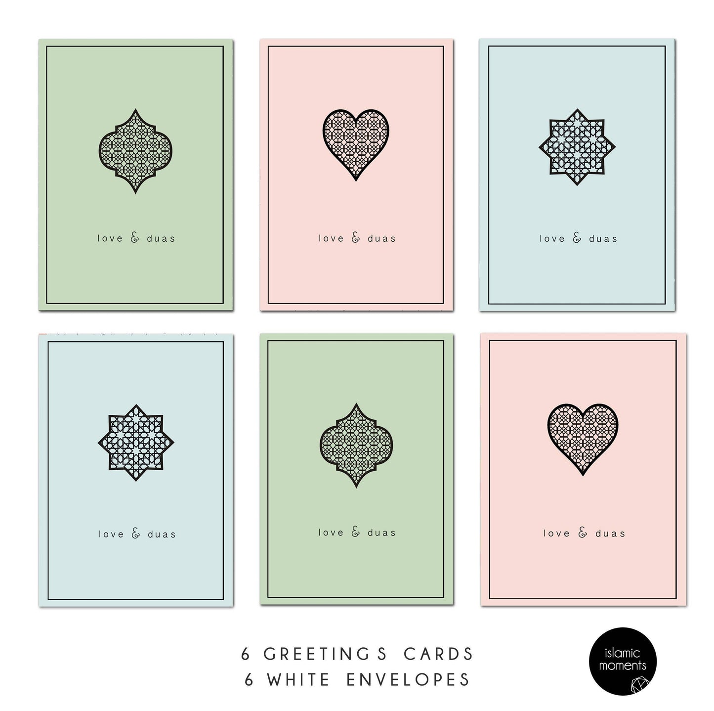 Love & Du'as Islamic Greeting Cards Multi Pack of 6 - MP LD