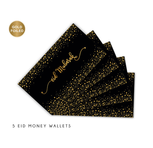 Multipack of 5 Eid Mubarak Money Wallets-Gift Cards - Black